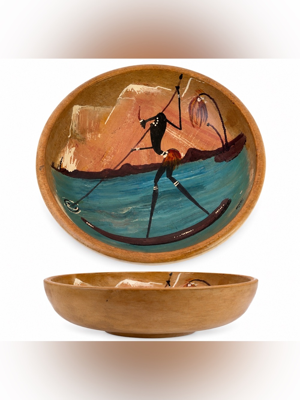 Museum-Quality Hand-Painted African Tribal Wooden Bowl • Signed Art -Wood 10”